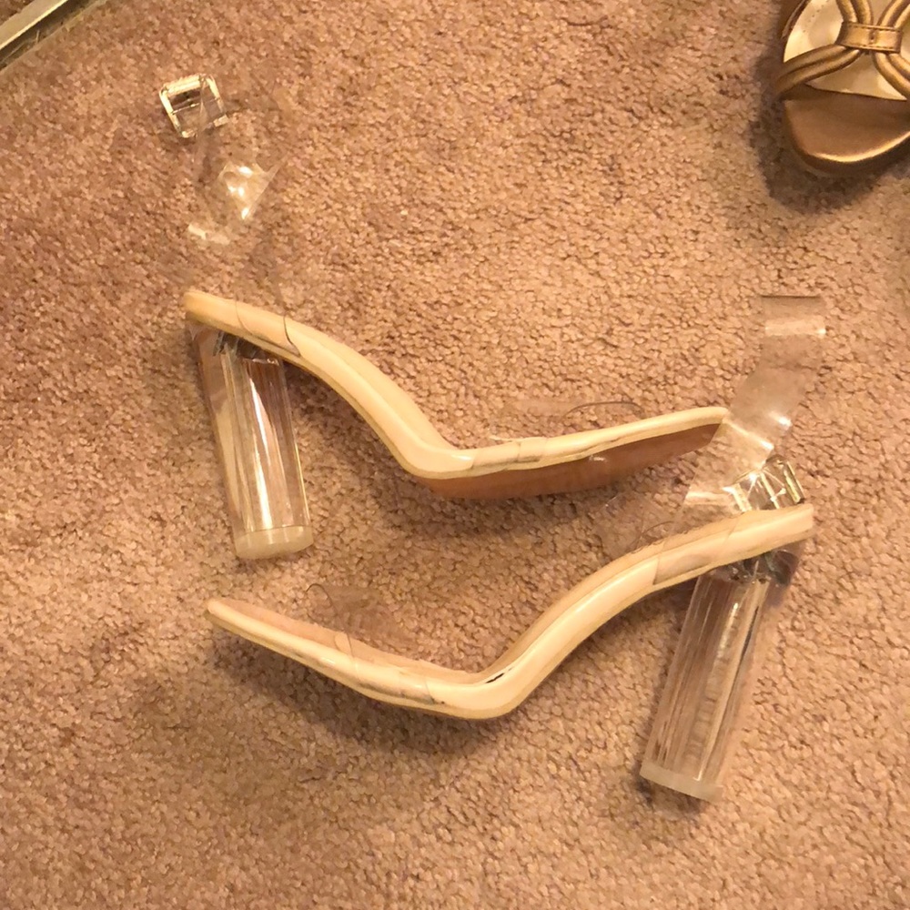 Block heel with clear straps size 8